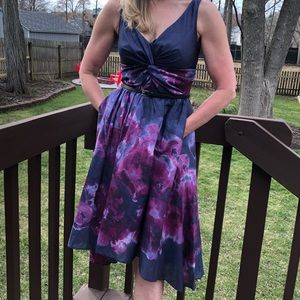 Neiman Marcus/Lela Rose for Target, purple watercolor, silk blend dress, size 10